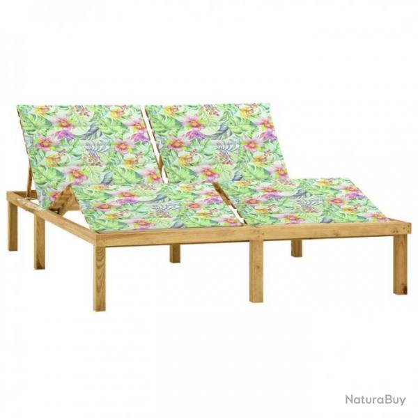 Chaise longue double avec coussins motif feuilles Pin imprgn 3065906