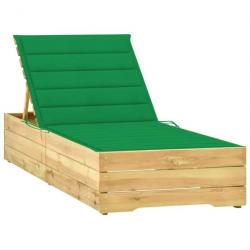 Chaise longue avec coussin vert Bois de pin imprégné 3065914