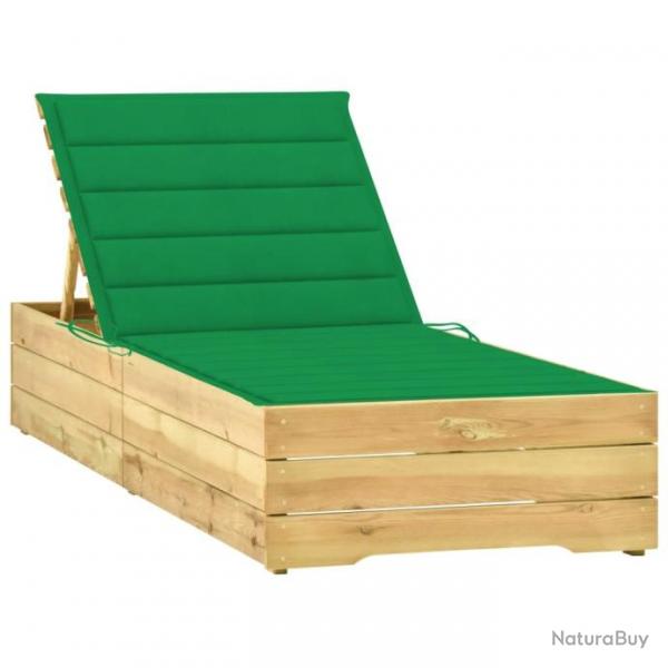 Chaise longue avec coussin vert Bois de pin imprgn 3065914