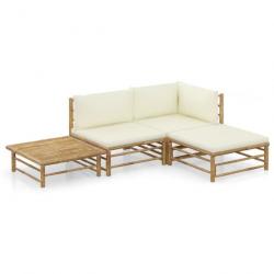 Salon de jardin 4 pcs avec coussins blanc crème Bambou 3058189