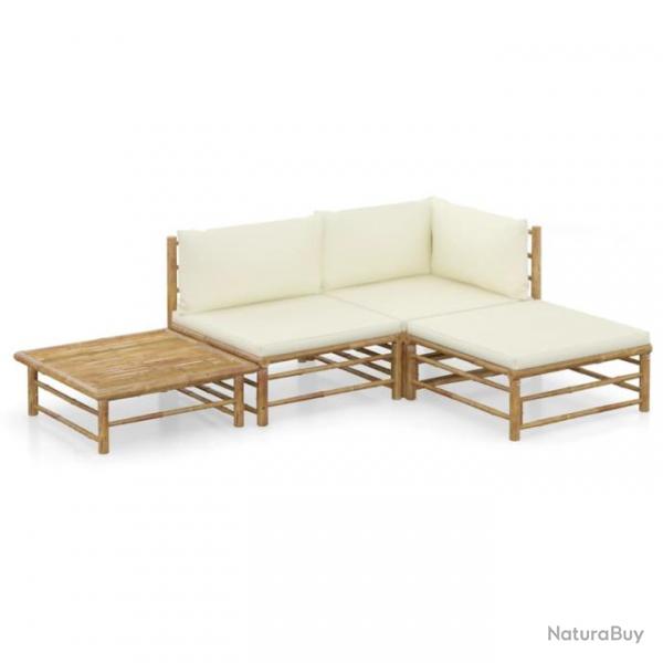 Salon de jardin 4 pcs avec coussins blanc crme Bambou 3058189