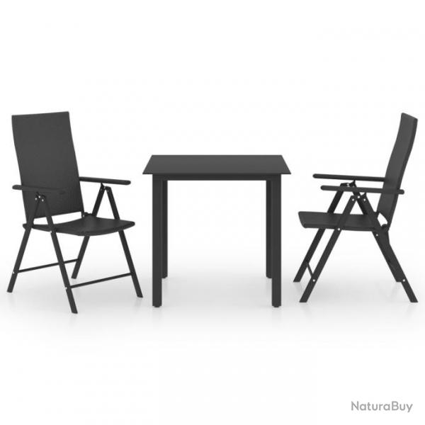 Ensemble de salle  manger de jardin 3 pcs Noir