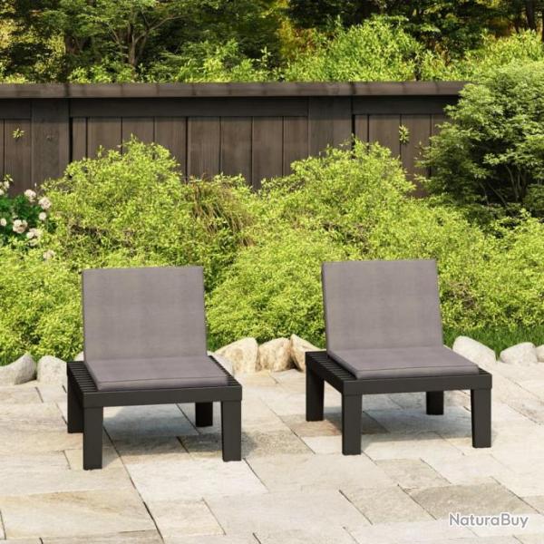 Chaises de salon de jardin avec coussins 2 pcs Plastique Gris 3059824