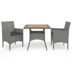 Salon Ensemble à dîner de jardin 3 pcs Gris Résine tressée et acacia 3058313