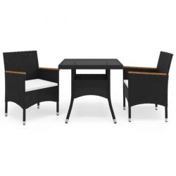 Salon Ensemble à dîner de jardin 3 pcs Noir Résine tressée et acacia 3058314