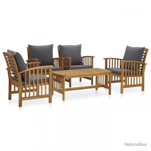 Salon de jardin 5 pcs avec coussins Bois d'acacia solide 3057982