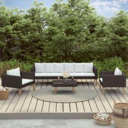 Salon de jardin 4 pcs avec coussins Résine tressée Noir 3059332