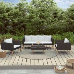 Salon de jardin 4 pcs avec coussins Résine tressée Noir 3059334