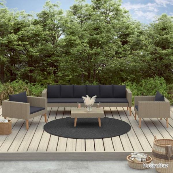 Salon de jardin 4 pcs avec coussins Rsine tresse Beige 3059326