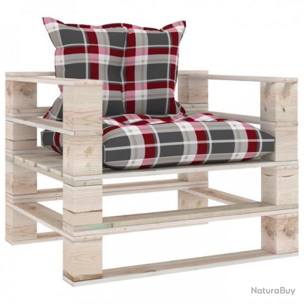 Canap palette de jardin et coussins Carreaux rouge Bois de pin 3066051