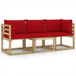 Canapé de jardin 3 places avec coussins rouge 3065115