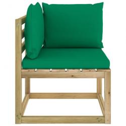 Canapé d'angle de jardin avec coussins Bois imprégné de vert 3065081