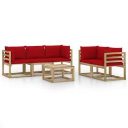 Salon de jardin 6 pcs avec coussins rouge 3065125