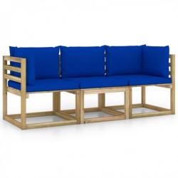 Canapé de jardin 3 places avec coussins bleu 3065235