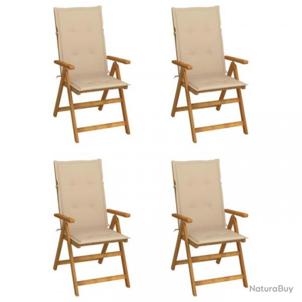 Chaises inclinables de jardin 4 pcs avec coussins Bois d'acacia 3065350