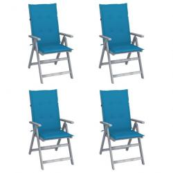 Chaises inclinables de jardin 4 pcs avec coussins Bois d'acacia