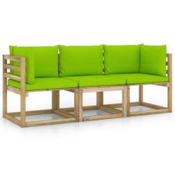 Canapé de jardin 3 places avec coussins vert brillant