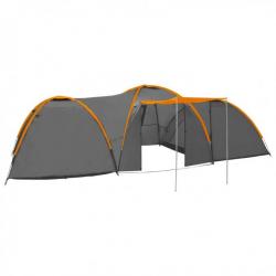 Tente igloo de camping 650x240x190cm 8 personnes Gris et orange 93051