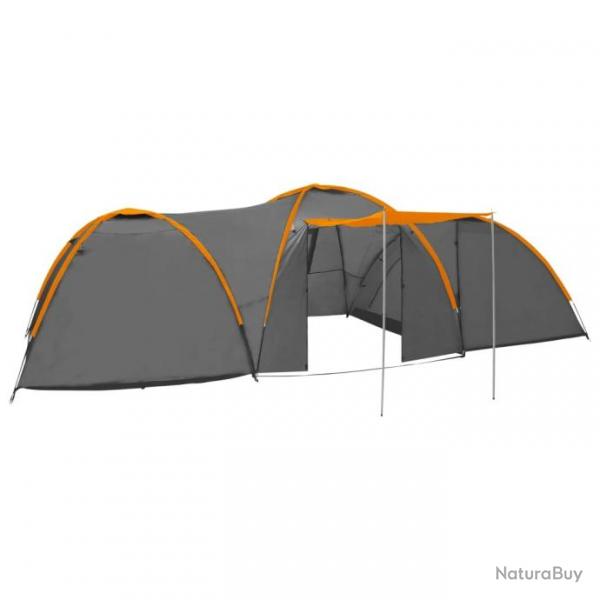 Tente igloo de camping 650x240x190cm 8 personnes Gris et orange 93051