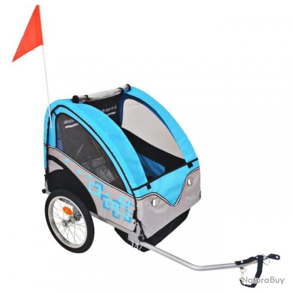 Remorque de vlo pour enfants Gris et bleu 30 kg 91373