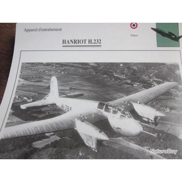 FICHE  AVIATION  TYPE  APPAREIL  D ENTRAINEMENT   / HANRIOT H 232  FRANCE