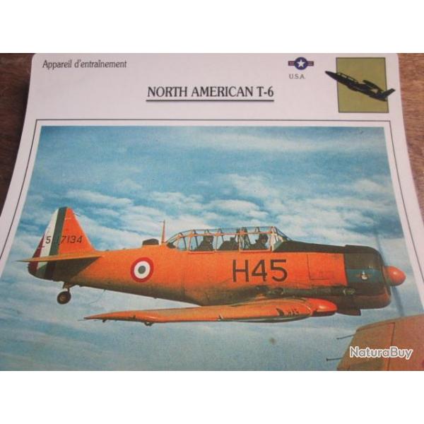 FICHE  AVIATION  TYPE  APPAREIL  D ENTRAINEMENT   / NORTH AMERICAN T 6    USA