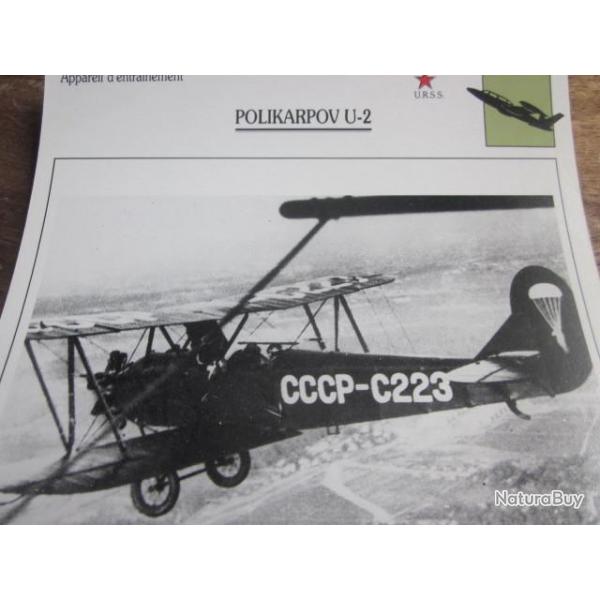 FICHE  AVIATION  TYPE  APPAREIL  D ENTRAINEMENT   / POLIKARPOV  U 2  URSS