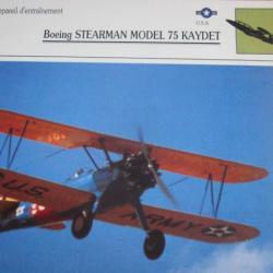 FICHE  AVIATION  TYPE  APPAREIL  D ENTRAINEMENT   / BOEING STEAMAN MODEL 75 KAYDET  USA