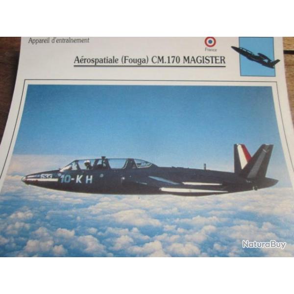 FICHE  AVIATION  TYPE  APPAREIL  D ENTRAINEMENT   / AEROSPATIALE  FOUGA CM 170 MAGISTERE  FRANCE