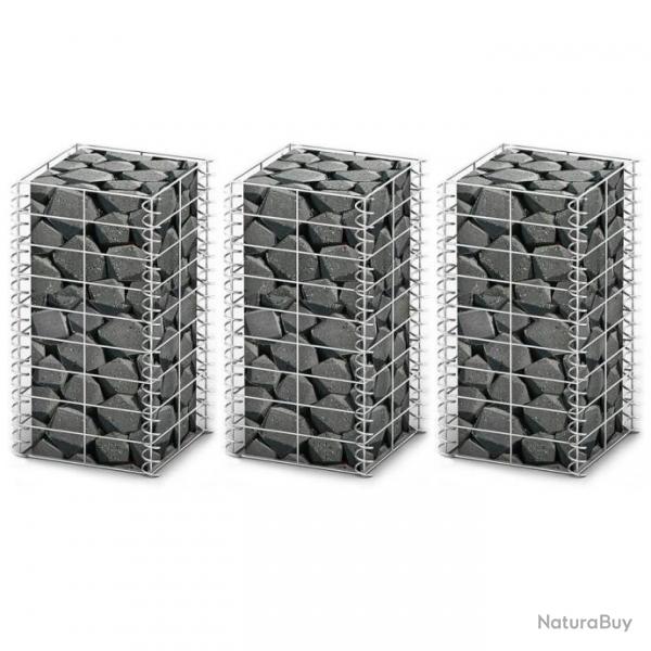 panier de gabion 3 pcs Fil galvanis 25 x 25 x 50 cm 141044