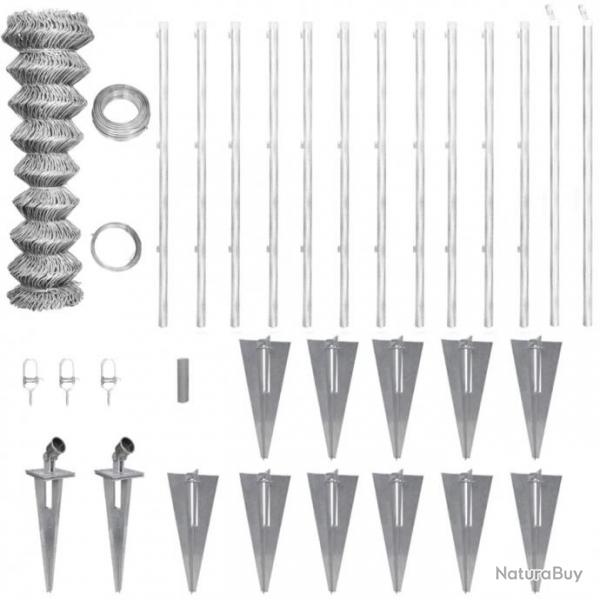 Clture  mailles losanges et poteaux Acier galvanis 25x1,25m 141508