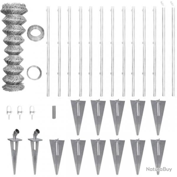 Clture  mailles losanges et poteaux Acier galvanis 25x1,5 m 141509