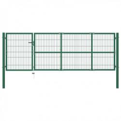 Portail de clôture de jardin avec poteaux 350x100 cm Acier Vert 142569
