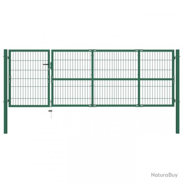 Portail de clture de jardin avec poteaux 350x100 cm Acier Vert 142569