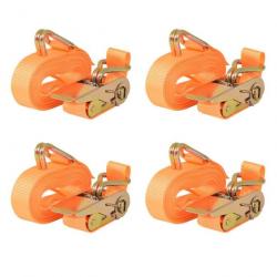 Sangle d'arrimage à cliquet 4 pcs 0,4 tonne 6 m x 25 mm Orange