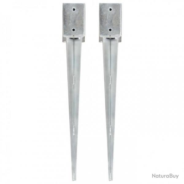 Piquets au sol 2 pcs Argent 9x9x75 cm Acier galvanis 145413