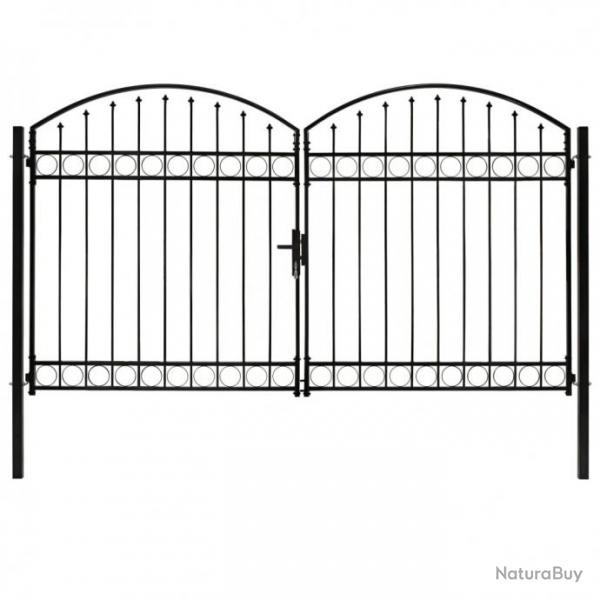 Portillon double porte avec dessus arqu Acier 300x200 cm Noir 146341