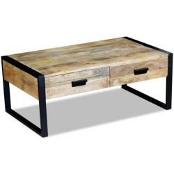 Table basse avec 2 tiroirs Bois de manguier massif 100 x 60 x 40 cm 243297