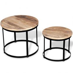 Table basse 2 pcs Bois de manguier brut Rond 40/50 cm 244006