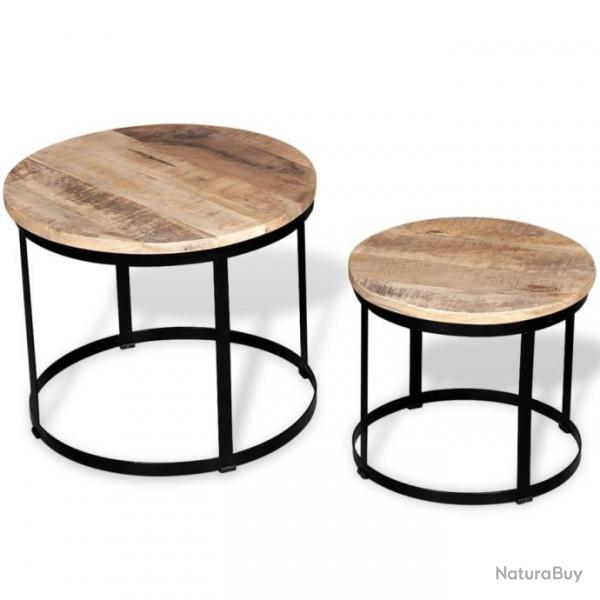 Table basse 2 pcs Bois de manguier brut Rond 40/50 cm 244006