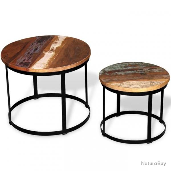 Table basse 2 pcs Bois rcupr massif Rond 40 cm / 50 cm