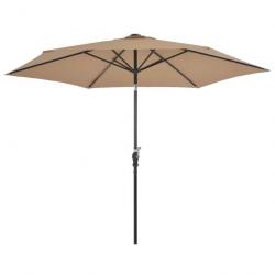 Parasol d'extérieur avec LED et mât en acier 300 cm Taupe 44512