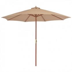 Parasol d'extérieur avec mât en bois 300 cm Taupe 44496