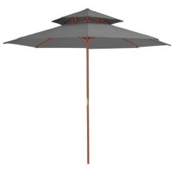 Parasol double avec mât en bois 270 cm Anthracite 44519