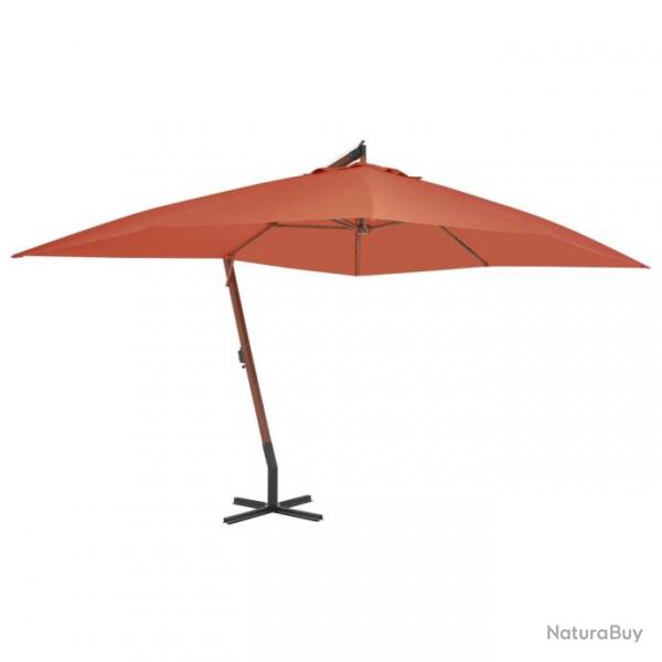 Parasol en porte--faux avec mt en bois 400x300 cm Terre cuite 44494