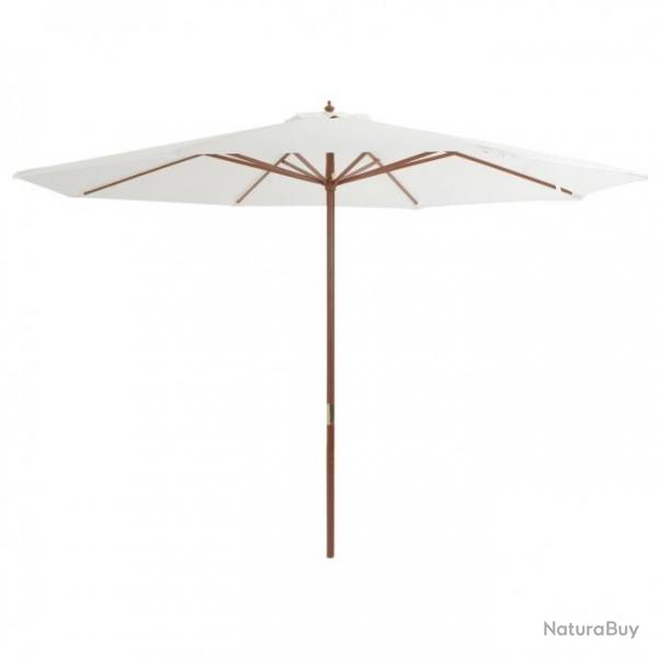 Parasol avec mt en bois 350 cm Blanc sable 44527