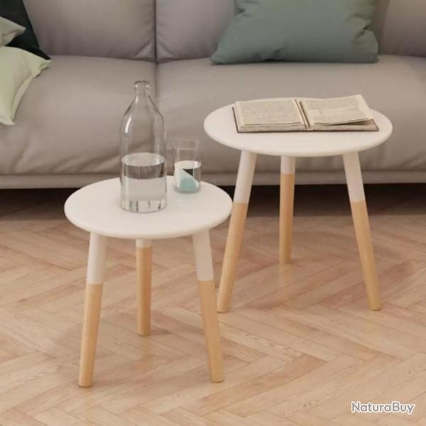 tables d'appoint 2 pcs Bois de pin massif Blanc 244734