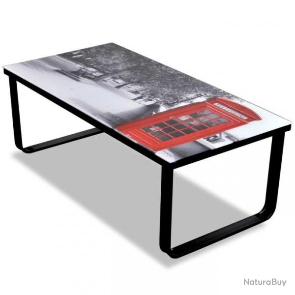 Table basse avec impression de cabine tlphonique Dessus verre 241176