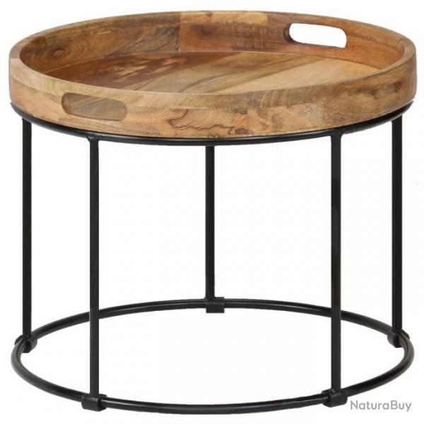 Table basse Bois de manguier massif et acier 50 x 40 cm 246672