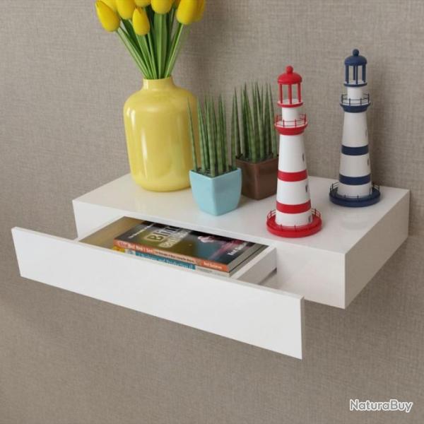 tagre murale avec 1 tiroir MDF Blanc Rangement de livres 242187